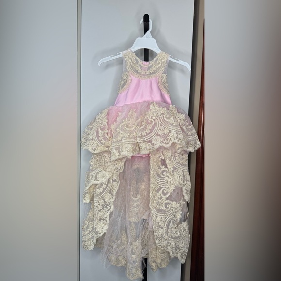 Handmade Elegant Pink and Cream Lace Kids dress - Picture 1 of 3